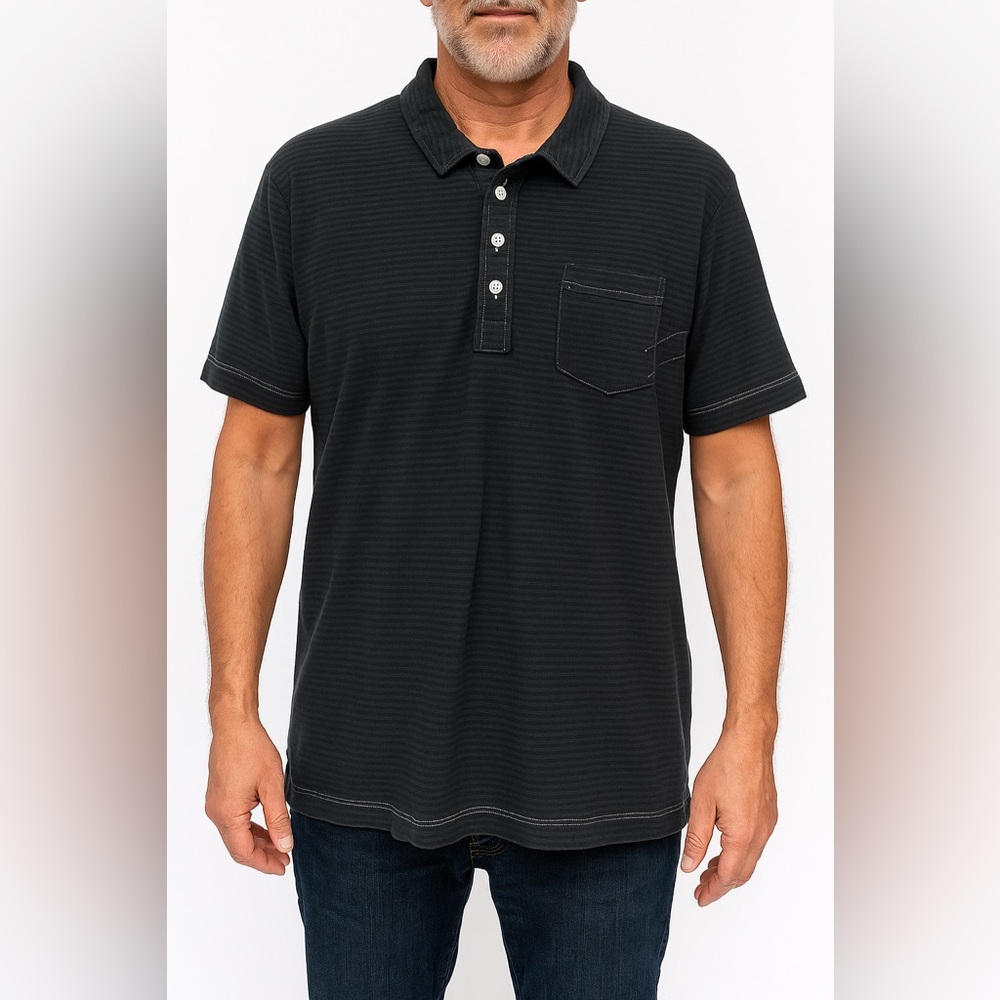 Billy Reid Striped Pensacola Polo T-Shirt Black Size XL
